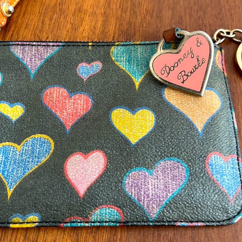 Dooney and Bourke multicolored heart wristlet with keychain